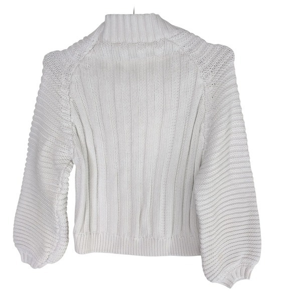 ChicWish Womens Sweater Sz S White Cable Knit Balloon Sleeve Cropped Cozy Casual - Picture 3 of 13